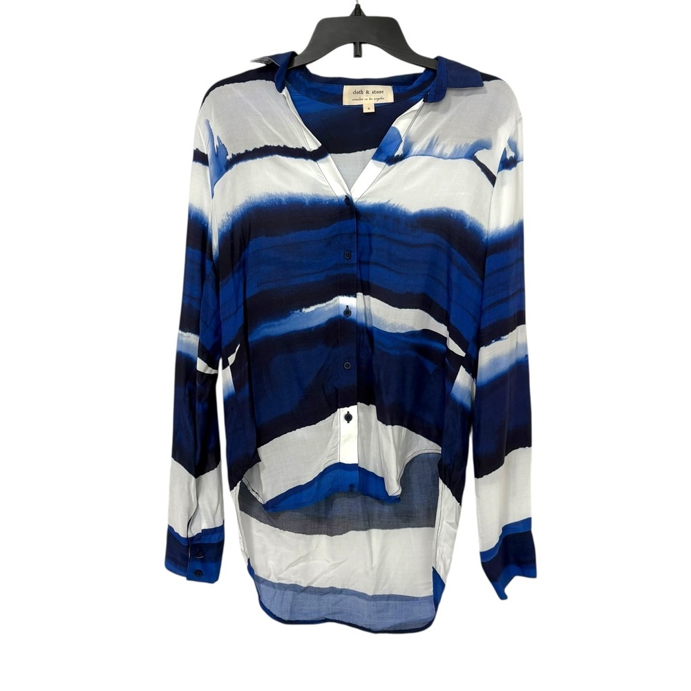 Cloth & Stone Size Small Blue White Striped Long Sleeve Button Up Tunic Top